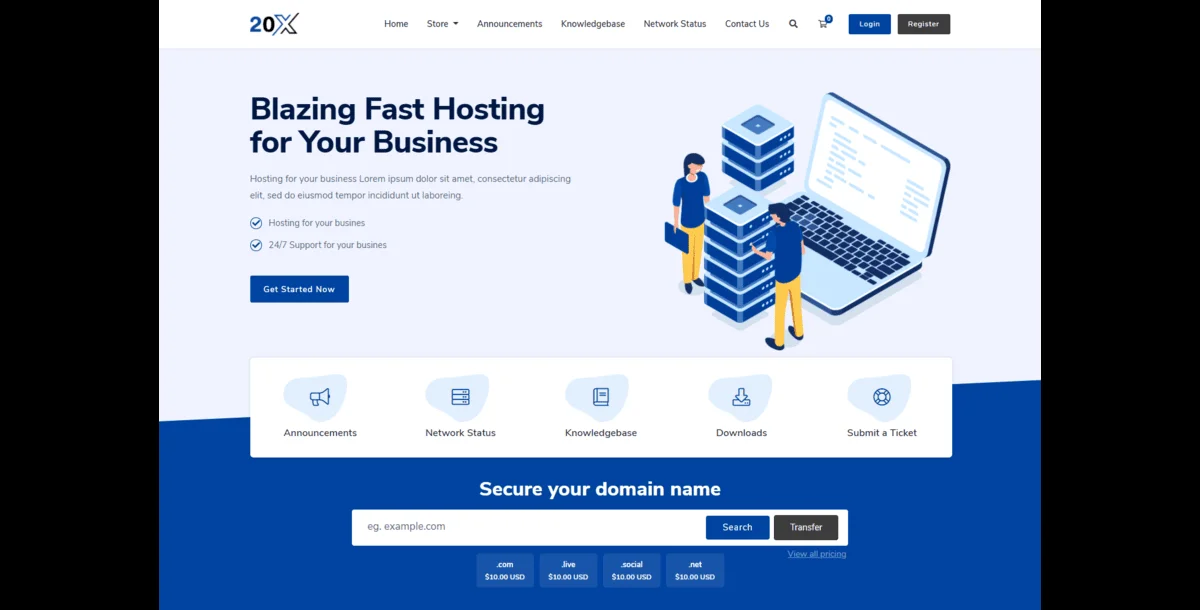 TwentyX WHMCS Client Area Template